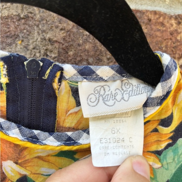 Vintage 90s Rare Editions Sunflower Gingham trim Dress – Girls 6X - Picture 2 of 7